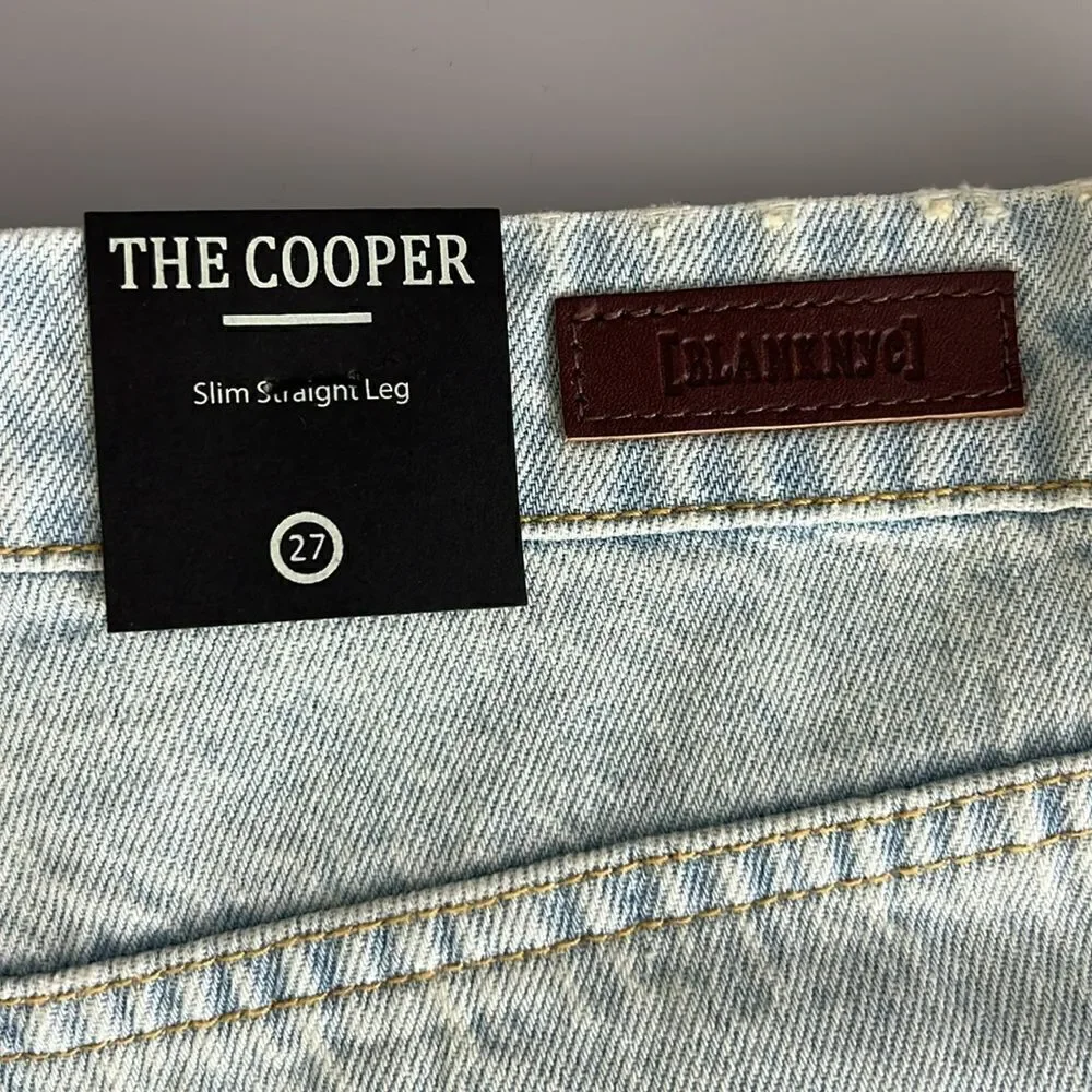 NWT BLANK NYC The Cooper Slim Straight Leg Jean W/ Slit in Super Powers Size 27